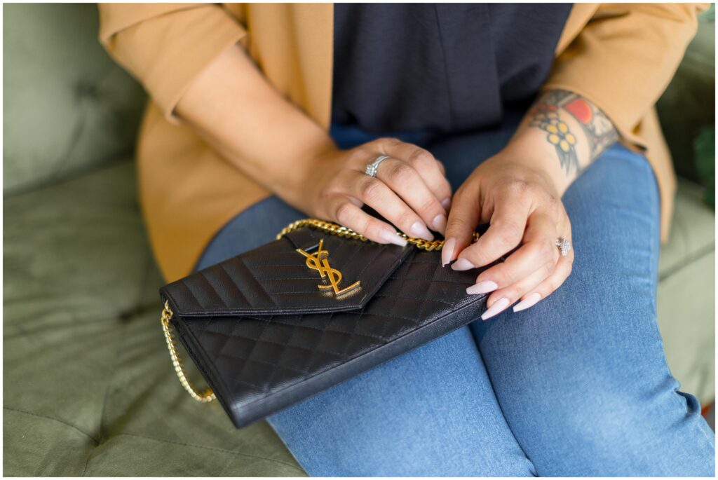 Image from Amanda Steinhauer Photography's Wisconsin personal branding session. Close up on designer clutch.