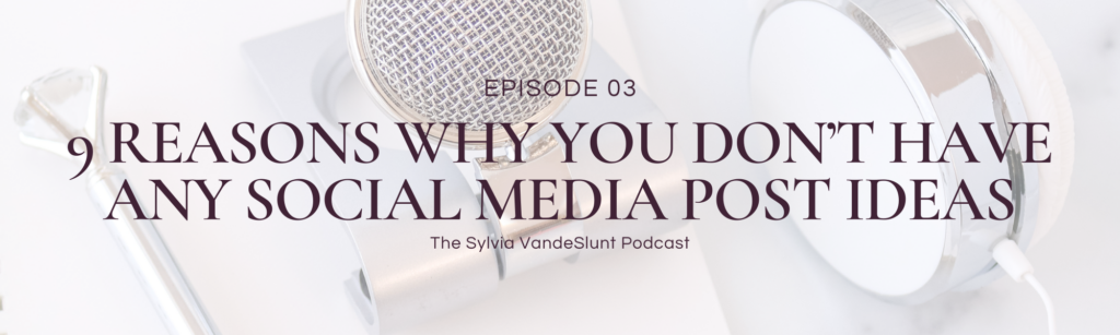 Header image for blog post. Says "Episode 03: 9 Reasons Why You Don't Have Any Social Media Post Ideas - The Sylvia VandeSlunt Podcast"