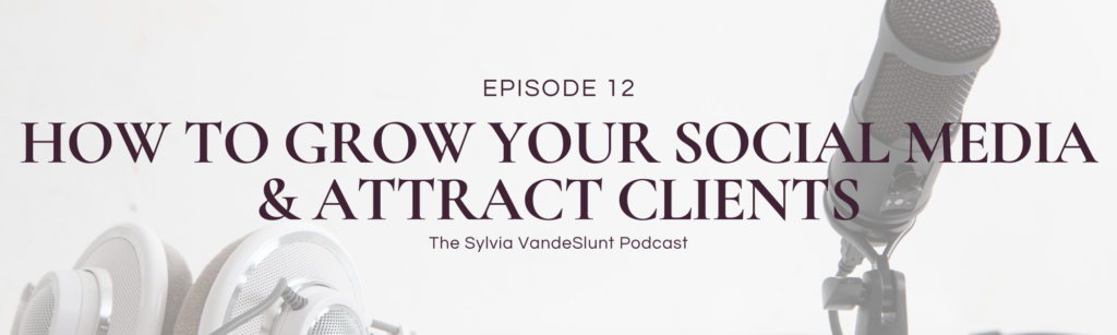 Header image for blog post. Says "Episode 12 - How to Grow Your Social Media & Attract Clients - The Sylvia VandeSlunt Podcast"